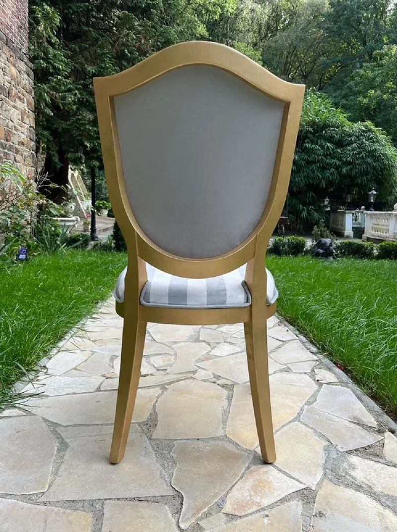 Casa Padrino Luxus Art Deco Esszimmer Stuhl mit Design und Streifen Grau / Weiß / Mehrfarbig / Gold - Eleganter Massivholz Stuhl - Art Deco Esszimmer Möbel