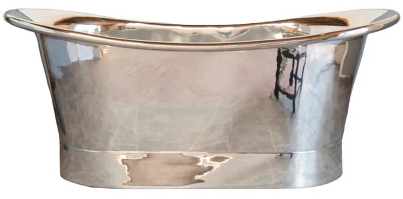 Casa Padrino Luxus Jugendstil Kupfer Badewanne Silber Verchromt 170 x 71 x H. 71 cm - Freistehende Retro Badewanne - Rustikale Kupfer Badezimmer Möbel