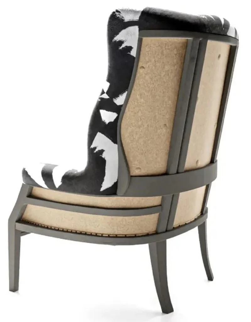Casa Padrino Luxus Samt Sessel Schwarz / Weiß / Naturfarben 75 x 70 x H. 110 cm - Wohnzimmer Sessel - Hotel Sessel - Wohnzimmer Möbel - Hotel Möbel - Luxus Möbel - Luxus Einrichtung