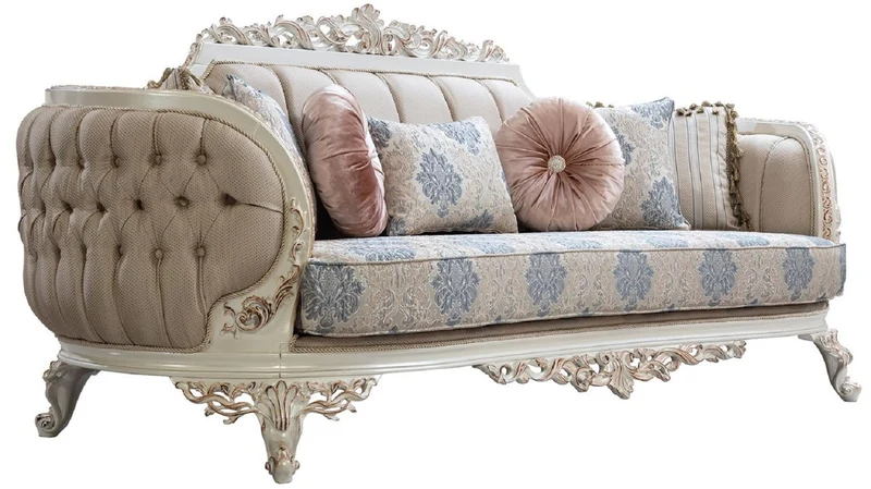 Casa Padrino Luxus Barock Sofa Mehrfarbig / Creamweiß / Kupfer - Barockstil Wohnzimmer Sofa mit elegantem Muster - Luxus Wohnzimmer Möbel im Barockstil - Barock Einrichtung - Barock Möbel