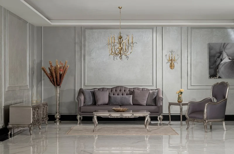Casa Padrino Luxus Barock TV Schrank Silber - Prunkvolles Massivholz Sideboard mit 4 Türen - Luxus Wohnzimmer Möbel im Barockstil - Barock Möbel - Edel & Prunkvoll