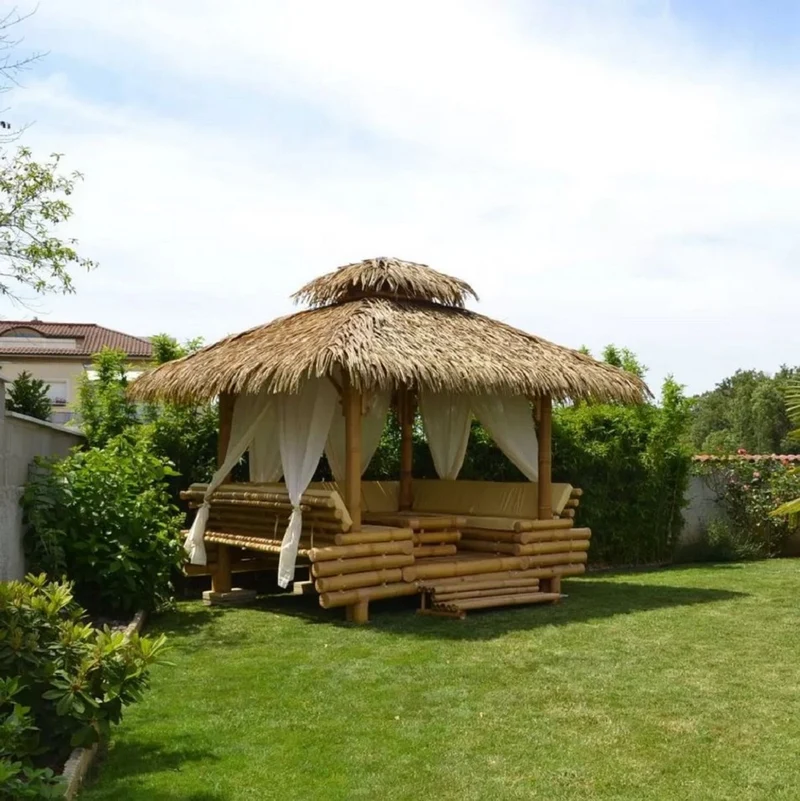 Casa Padrino Luxus Gartenhaus Naturfarben 330 x 300 x H. 345 cm - Wetterbeständiges Bambus Garten Haus - Bambus Pool Haus - Bambus Outdoor Haus - Luxus Bambus Gartenhäuser