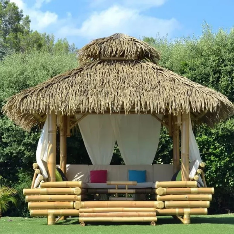 Casa Padrino Luxus Gartenhaus Naturfarben 330 x 300 x H. 345 cm - Wetterbeständiges Bambus Garten Haus - Bambus Pool Haus - Bambus Outdoor Haus - Luxus Bambus Gartenhäuser