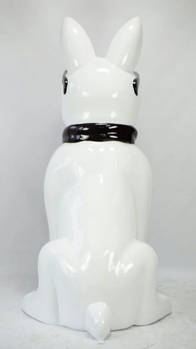 Casa Padrino Luxus XXL Deko Skulptur Hund Bulldogge mit Brille und Krawatte Weiß / Schwarz H. 196 cm - Riesige Garten Skulptur - Riesige Garten Figur - XXL Deko Skulpturen - XXL Deko Figuren