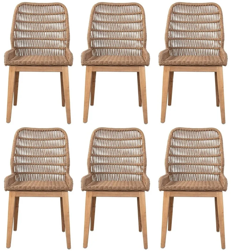 Casa Padrino Luxus Esszimmer Stuhl 6er Set Braun / Naturfarben 50 x 60 x H. 90 cm - Luxus Garten Stühle mit edlem Rattangeflecht - Esszimmer Möbel - Garten Möbel - Rattan Möbel - Luxus Möbel