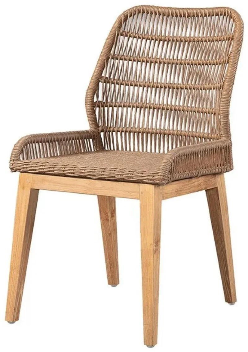 Casa Padrino Luxus Esszimmer Stuhl 6er Set Braun / Naturfarben 50 x 60 x H. 90 cm - Luxus Garten Stühle mit edlem Rattangeflecht - Esszimmer Möbel - Garten Möbel - Rattan Möbel - Luxus Möbel