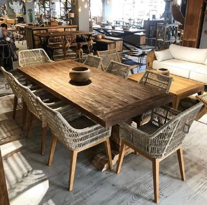Casa Padrino Luxus Esszimmer Stuhl 6er Set Grau / Naturfarben 60 x 60 x H. 80 cm - Luxus Garten Stühle mit edlem Rattangeflecht - Esszimmer Möbel - Garten Möbel - Rattan Möbel - Luxus Möbel