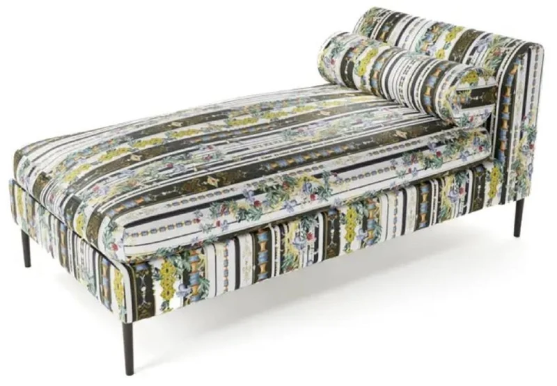 Casa Padrino Luxus Chaiselongue mit Streifen Mehrfarbig / Schwarz 84 x 164 x H. 80 cm - Wohnzimmer Liegesessel - Recamiere - Wohnzimmer Möbel - Luxus Möbel