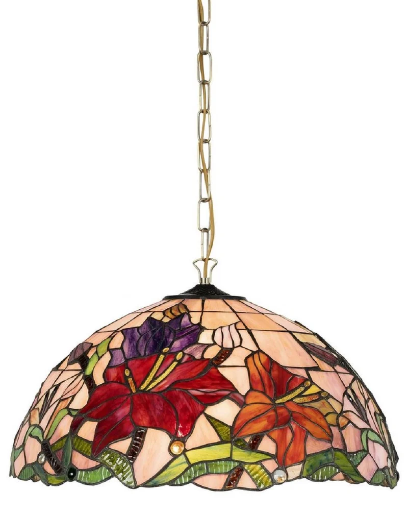 Casa Padrino Luxus Tiffany Hängeleuchte Mehrfarbig Ø 50 x H. 75 cm - Art Deco Tiffany Hängelampe - Wohnzimmer Hängeleuchte - Deko Hängeleuchte - Luxus Tiffany Leuchten - Art Deco Leuchten