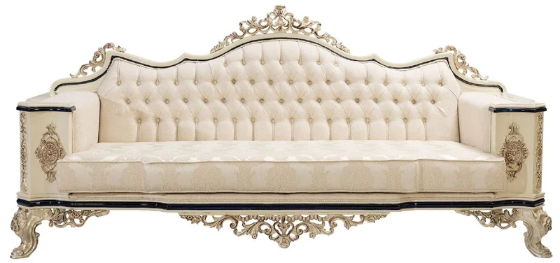 Casa Padrino Luxus Barock Wohnzimmer Set Weiß / Creme / Schwarz / Antik Gold - 2 Barock Sofas & 2 Barock Sessel & 1 Barock Couchtisch - Luxus Wohnzimmer Möbel im Barockstil - Barock Möbel