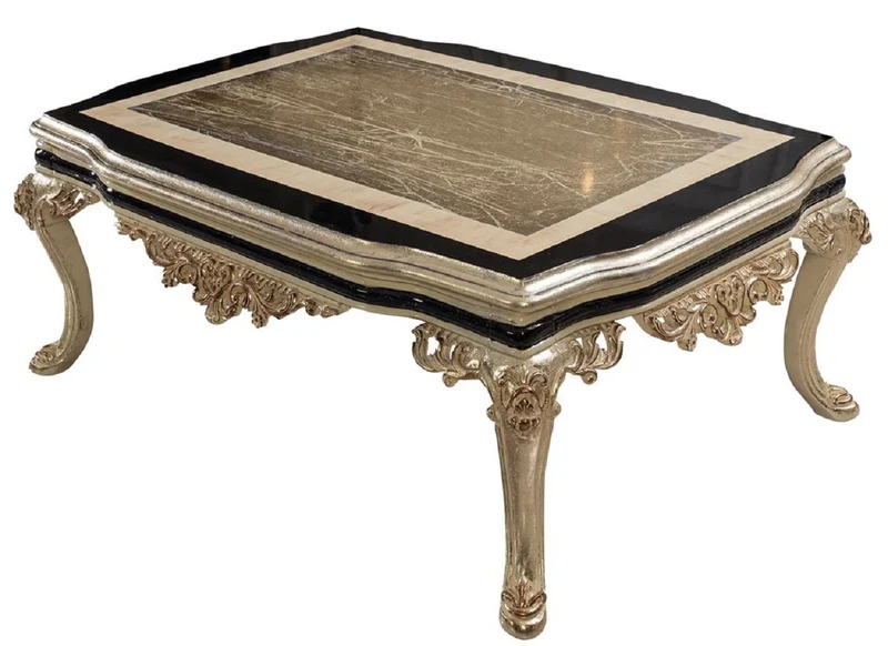 Casa Padrino Luxus Barock Wohnzimmer Set Weiß / Creme / Schwarz / Antik Gold - 2 Barock Sofas & 2 Barock Sessel & 1 Barock Couchtisch - Luxus Wohnzimmer Möbel im Barockstil - Barock Möbel