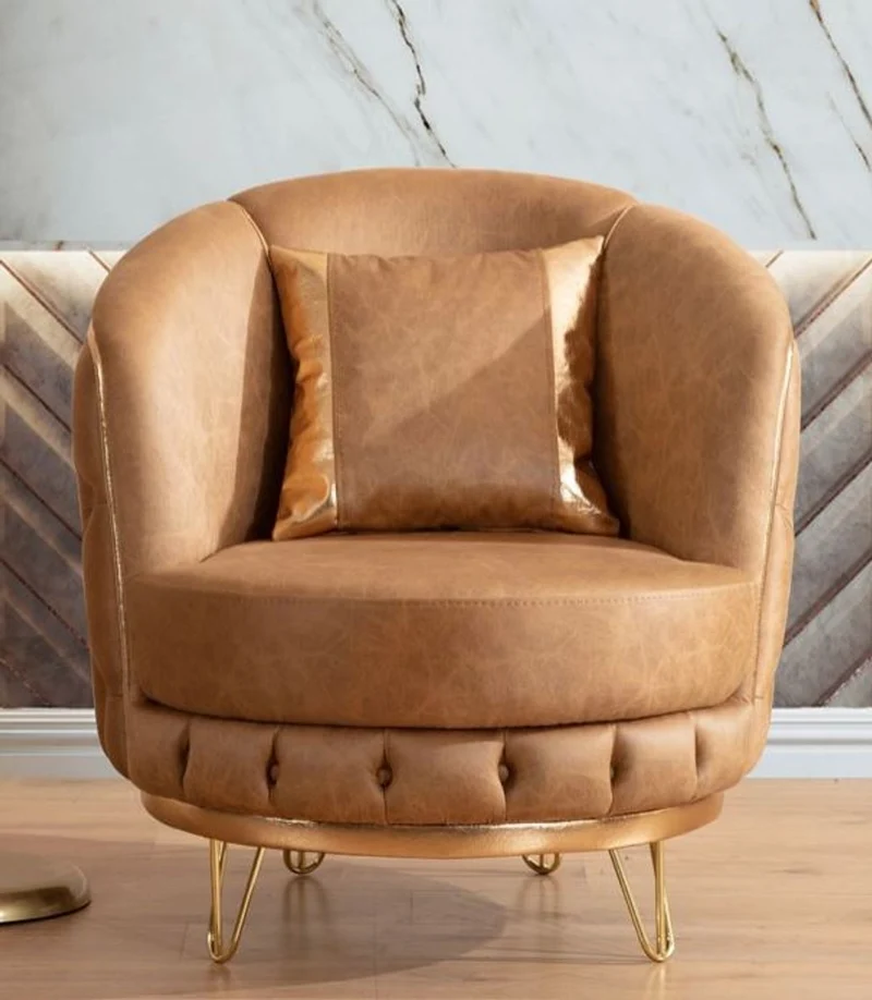 Casa Padrino Luxus Chesterfield Kunstleder Sessel Vintage Braun / Messing 85 x 80 x H. 100 cm - Wohnzimmer Sessel - Wohnzimmer Möbel - Luxus Möbel - Luxus Wohnzimmer Einrichtung