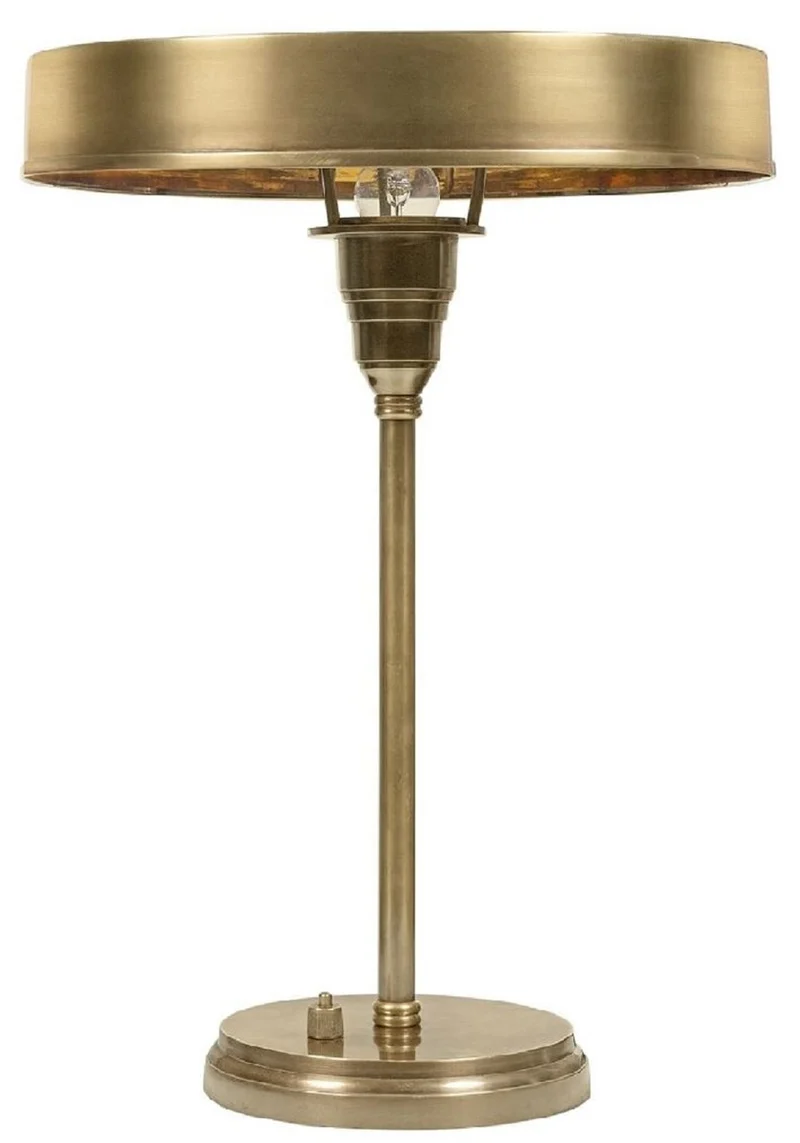 Casa Padrino Luxus Art Deco Tischleuchte Antik Messing Ø 38 x H. 53 cm - Runde Messing Schreibtischleuchte - Luxus Leuchten - Luxus Interior