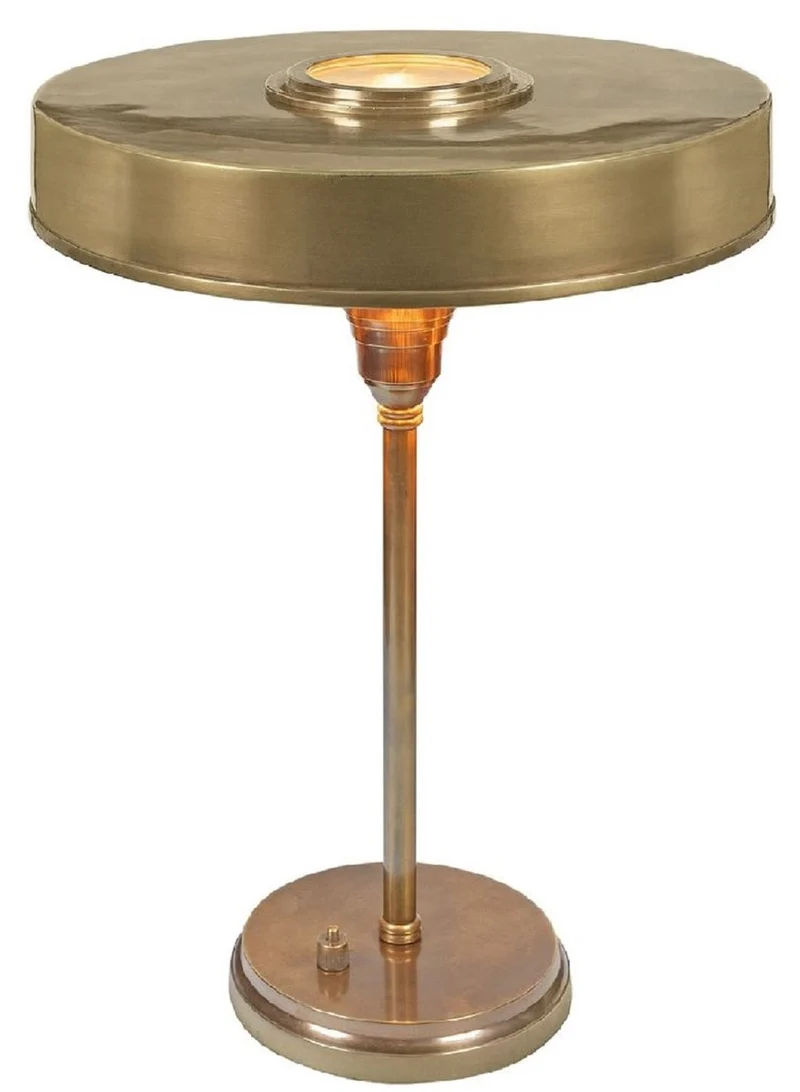Casa Padrino Luxus Art Deco Tischleuchte Antik Messing Ø 38 x H. 53 cm - Runde Messing Schreibtischleuchte - Luxus Leuchten - Luxus Interior