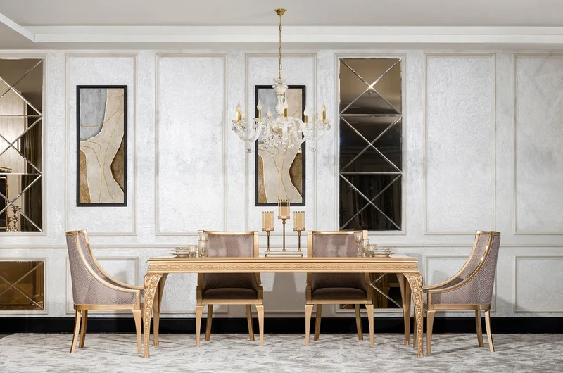 Casa Padrino Luxus Barock Esszimmer Stuhl 8er Set Grau / Gold - Barockstil Küchen Stühle - Prunkvolle Luxus Esszimmer Möbel im Barockstil - Barock Esszimmer Möbel - Edel & Prunkvoll