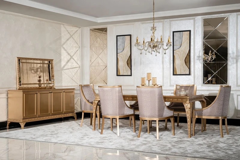 Casa Padrino Luxus Barock Esszimmer Stuhl 8er Set Grau / Gold - Barockstil Küchen Stühle - Prunkvolle Luxus Esszimmer Möbel im Barockstil - Barock Esszimmer Möbel - Edel & Prunkvoll