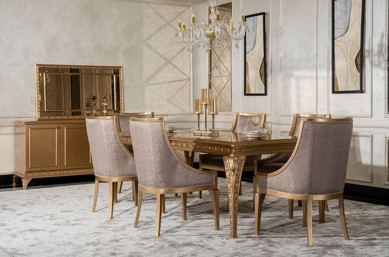Casa Padrino Luxus Barock Esszimmer Stuhl 8er Set Grau / Gold - Barockstil Küchen Stühle - Prunkvolle Luxus Esszimmer Möbel im Barockstil - Barock Esszimmer Möbel - Edel & Prunkvoll