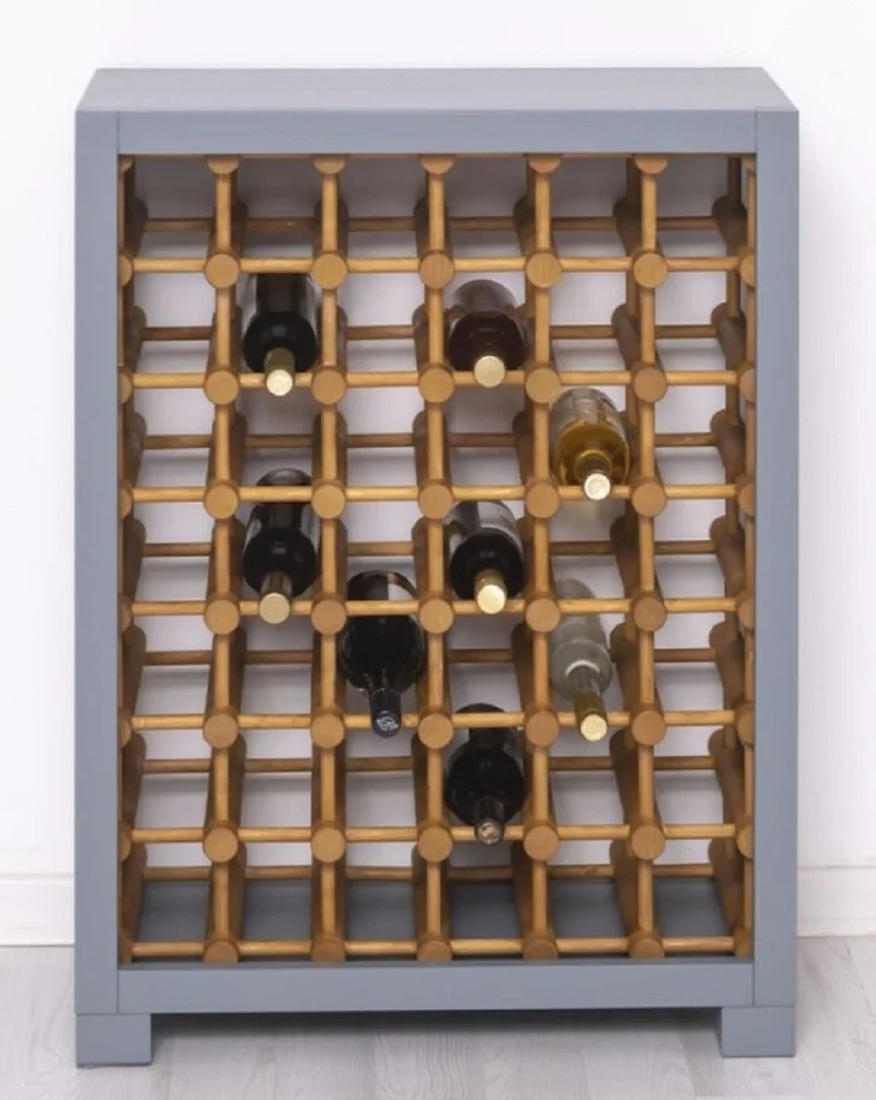 Casa Padrino Landhausstil Massivholz Weinschrank Grau / Naturfarben 68 x 35 x H. 68 cm - Massivholz Weinregal im Landhausstil - Massivholz Bar Möbel - Landhausstil Bar Möbel