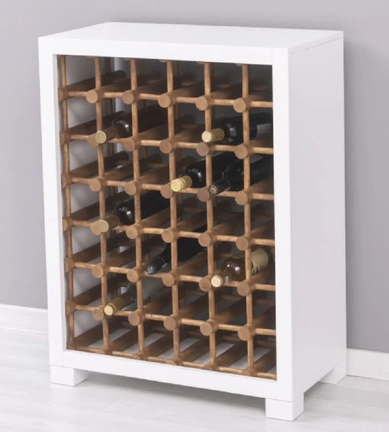 Casa Padrino Landhausstil Massivholz Weinschrank Weiß / Naturfarben 68 x 35 x H. 68 cm - Massivholz Weinregal im Landhausstil - Massivholz Bar Möbel - Landhausstil Bar Möbel