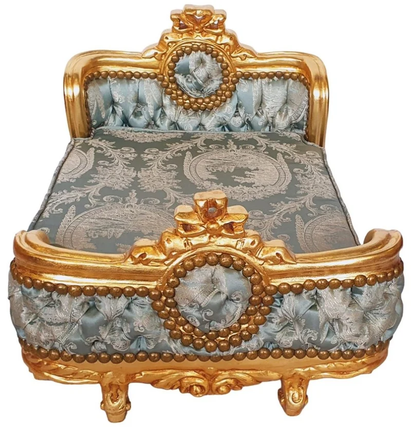 Casa Padrino Barock Hundebett Grün Muster / Gold - Handgefertigtes Antik Stil Hundebett - Prunkvolle Hunde Möbel im Barockstil - Antik Stil Tiermöbel - Barock Tiermöbel