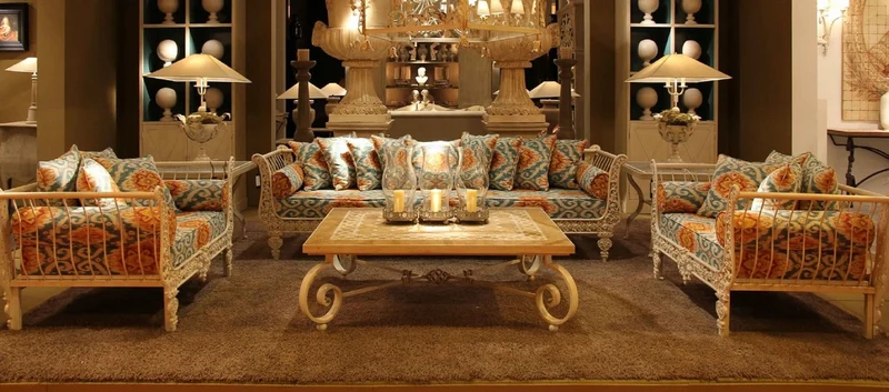 Casa Padrino Luxus Barock Schmiedeeisen Möbel Set Grün / Orange / Weiß - 1 Luxus Sofa & 2 Luxus Sessel & 1 Luxus Couchtisch - Wohnzimmer Möbel - Garten Möbel - Hotel Möbel - Luxus Barock Möbel