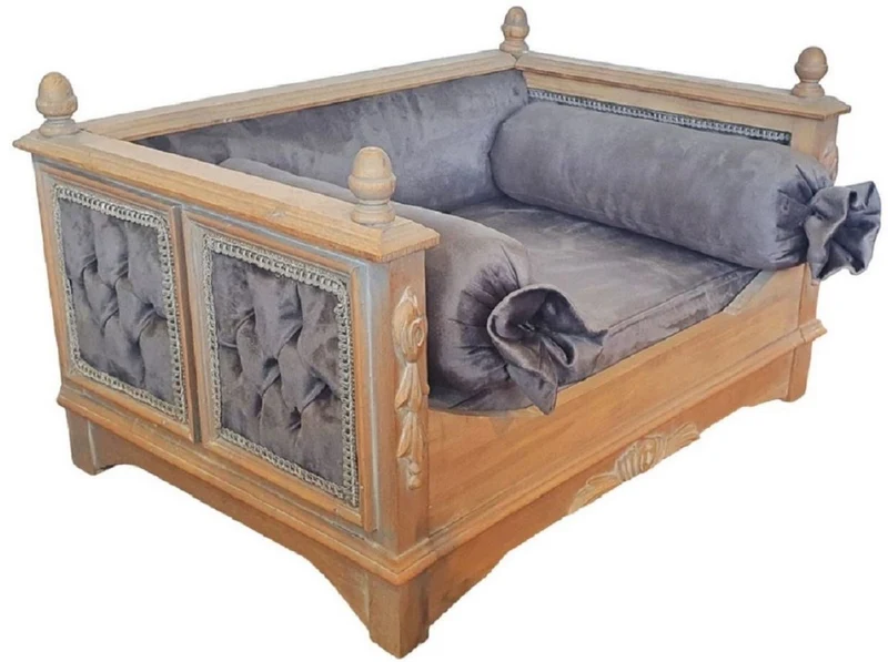 Casa Padrino Barock Hundebett Grau / Naturfarben - Prunkvolles Antik Stil Hundebett - Handgefertigte Hunde Möbel im Barockstil - Antik Stil Tiermöbel - Barock Tiermöbel