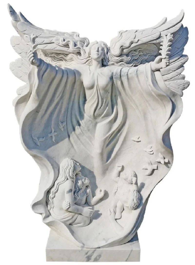 Casa Padrino Luxus Jugendstil Marmor Deko Skulptur Engel Weiß H. 160 cm - Prunkvolle Garten Marmor Deko Figur - Barock & Jugendstil Garten Marmor Deko Accessoires - Edel & Prunkvoll