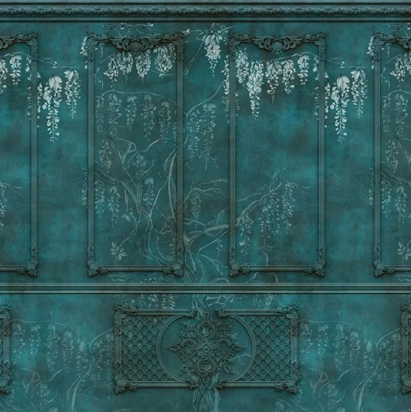 Casa Padrino Luxus Barock Vliestapete Antik Grün / Weiß - Barockstil Wohnzimmer Tapete mit elegantem Stuck Muster - Wanddeko im Barockstil - Barock Tapeten - Tapeten im Barockstil