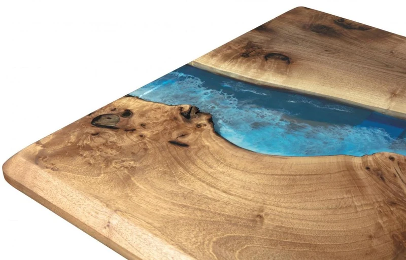 Casa Padrino Luxus Esstisch Braun / Blau / Silber 250 x 100 x H. 76 cm - Rechteckiger Küchentisch mit Epoxiharz - Esszimmer Möbel - Epoxiharz Möbel - Luxus Möbel