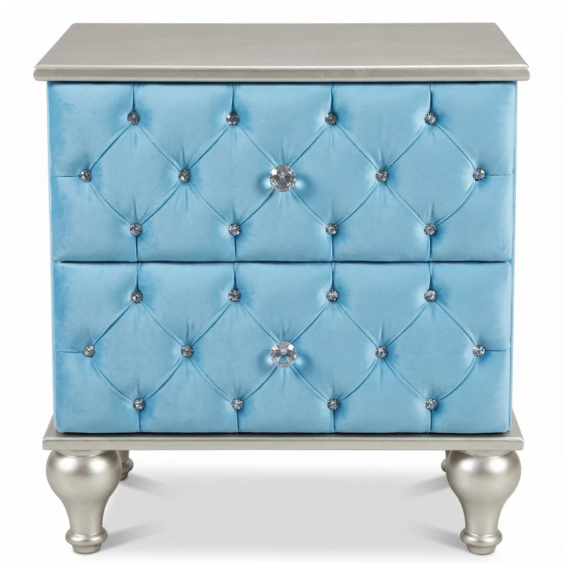 Casa Padrino Barock Nachtkommode mit 2 Schubladen und Glitzersteinen Hellblau / Silber - Barockstil Nachttisch - Barock Möbel - Schlafzimmer Möbel im Barockstil - Edel & Prunkvoll