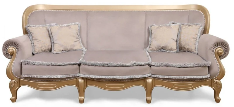 Casa Padrino Luxus Barock Wohnzimmer Sofa Grau / Gold - Handgefertigtes Barockstil Sofa - Prunkvolle Luxus Wohnzimmer Möbel im Barockstil - Barock Möbel