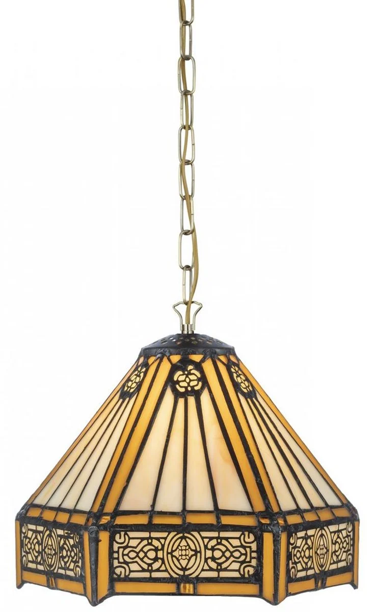 Casa Padrino Luxus Tiffany Hängeleuchte Gelb / Schwarz 20 x 20 x H. 20 cm - Handgefertigt aus zahlreichen Glas Mosaik Stücken - Tiffany Leuchten