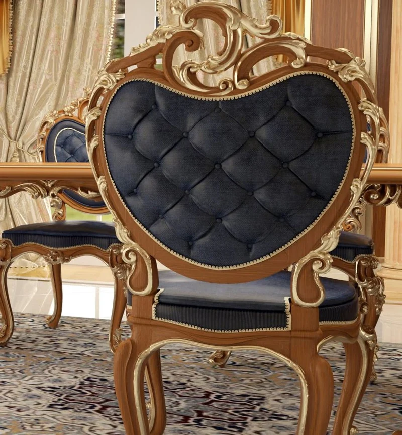 Casa Padrino Luxus Barock Esszimmer Stuhl Set Dunkelblau / Braun / Gold 57 x 62 x H. 105 cm - Prunkvolles Küchen Stühle 4er Set - Hotel Restaurant Schloss Möbel - Luxus Qualität - Made in Italy
