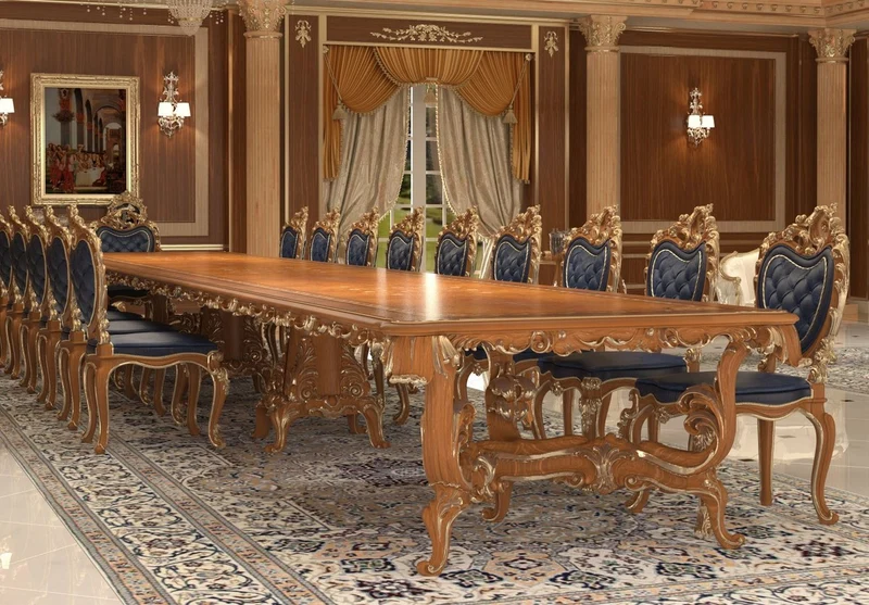 Casa Padrino Luxus Barock Esszimmer Stuhl Set Dunkelblau / Braun / Gold 57 x 62 x H. 105 cm - Prunkvolles Küchen Stühle 4er Set - Hotel Restaurant Schloss Möbel - Luxus Qualität - Made in Italy