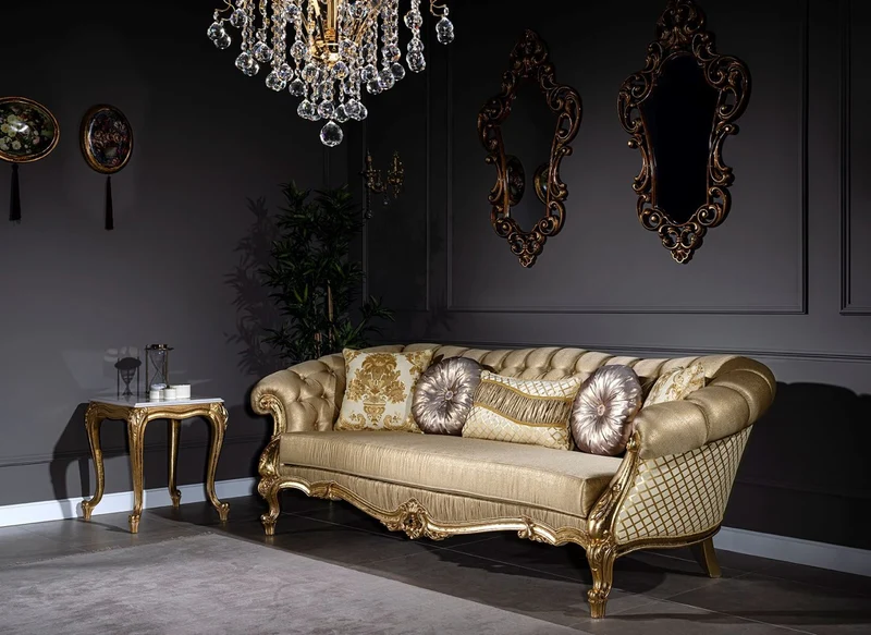 Casa Padrino Luxus Barock Sofa Gold / Weiß 268 x 110 x H. 87 cm - Prunkvolles Wohnzimmer Sofa mit dekorativen Kissen - Wohnzimmer Möbel im Barockstil