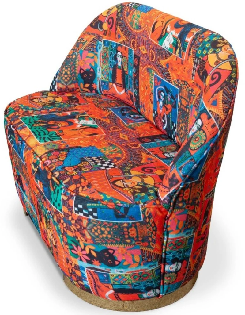 Casa Padrino Designer Art Deco Wohnzimmer Set Mehrfarbig / Gold - 2 Sofas & 2 Drehsessel - Wohnzimmer Möbel - Art Deco Möbel