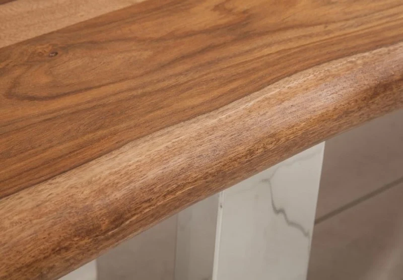 Casa Padrino Designer Sitzbank Braun / Silber 180 x 45 x H. 45 cm - Luxus Sitzbank mit massivem Sheesham Holz und polierten Edelstahl Beinen