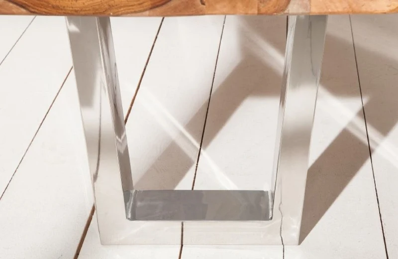 Casa Padrino Designer Sitzbank Braun / Silber 180 x 45 x H. 45 cm - Luxus Sitzbank mit massivem Sheesham Holz und polierten Edelstahl Beinen