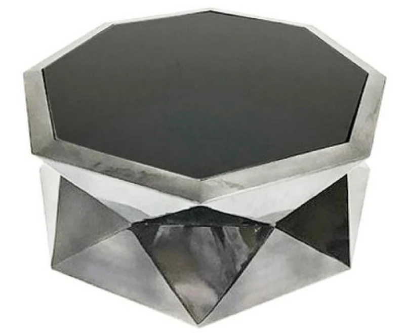 Casa Padrino Luxus Wohnzimmertisch Silber / Schwarz 101 x 101 x H. 35 cm - Designer Couchtisch mit Glasplatte