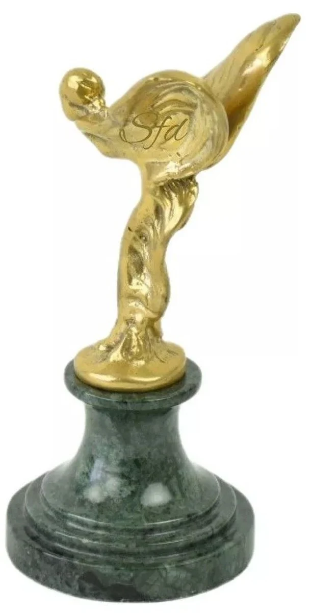 Casa Padrino Luxus Briefbeschwerer Skulptur Frau mit Flügeln Gold / Grün 7 x 8 x H. 16 cm - Elegante Bronze Figur mit Marmorsockel - Schreibtisch Deko - Luxus Deko - Deko Accessoires