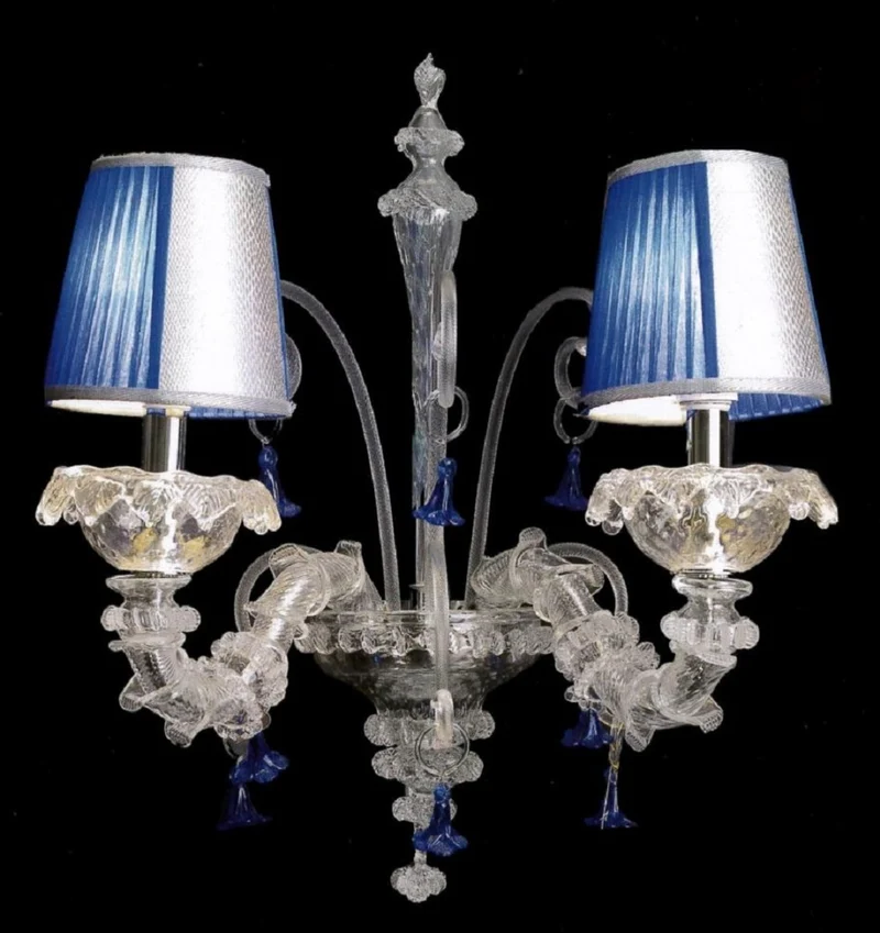 Casa Padrino Luxus Barock Doppel Wandleuchte Blau / Silber 25 x 25 x H. 36 cm - Prunkvolle Barockstil Murano Glas Wandlampe - Barock Leuchten - Luxus Qualität - Made in Italy