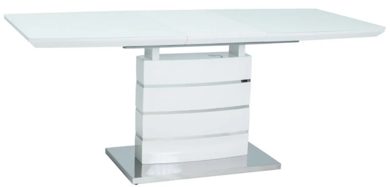 Casa Padrino Luxus Esstisch Weiß / Silber 140-180 x 80 x H. 76 cm - Ausziehbarer Esszimmertisch mit Glasplatte - Küchen Möbel