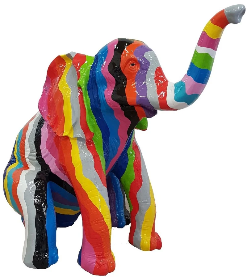 Casa Padrino Designer Deko Skulptur sitzender Elefant Mehrfarbig H. 140 cm - Deko Tierfigur - Riesige Gartendekofigur