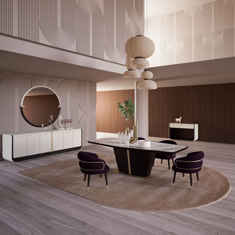Casa Padrino Luxus Esszimmer Stuhl 6er Set Lila / Schwarz / Beige - Küchen Stühle mit Armlehnen - Esszimmer Möbel - Restaurant Möbel - Hotel Möbel - Luxus Möbel