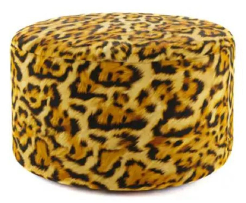 Casa Padrino Luxus Fußhocker mit Leopard Muster Ø 75 x H. 30 cm - Runder Samt Hocker - Wohnzimmer Möbel - Hotel Möbel - Luxus Möbel - Luxus Einrichtung