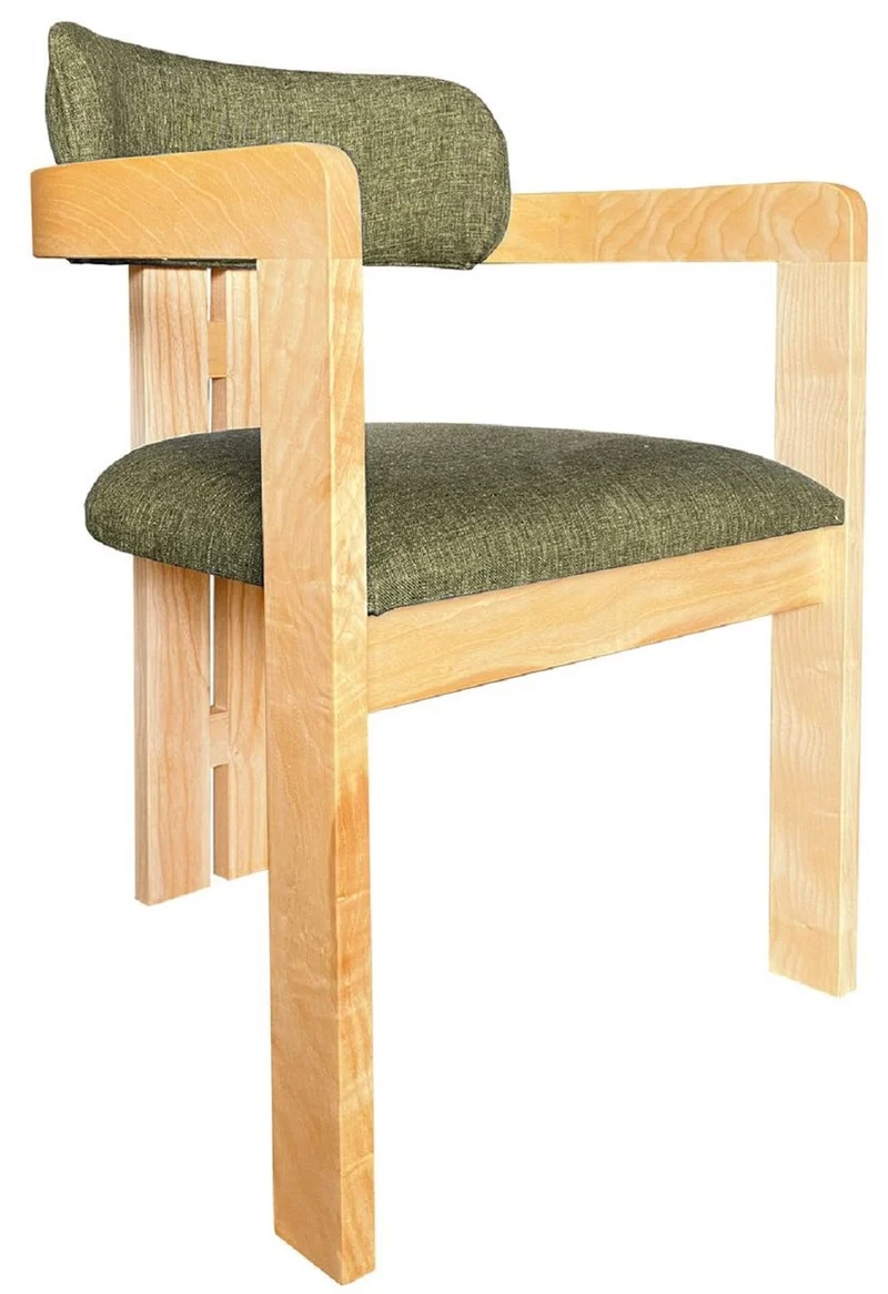 Casa Padrino Luxus Esszimmer Stuhl mit Armlehnen Grün / Naturfarben 56 x 54 x H. 82 cm - Massivholz Küchen Stuhl - Esszimmer Möbel - Restaurant Möbel - Massivholz Möbel - Luxus Möbel