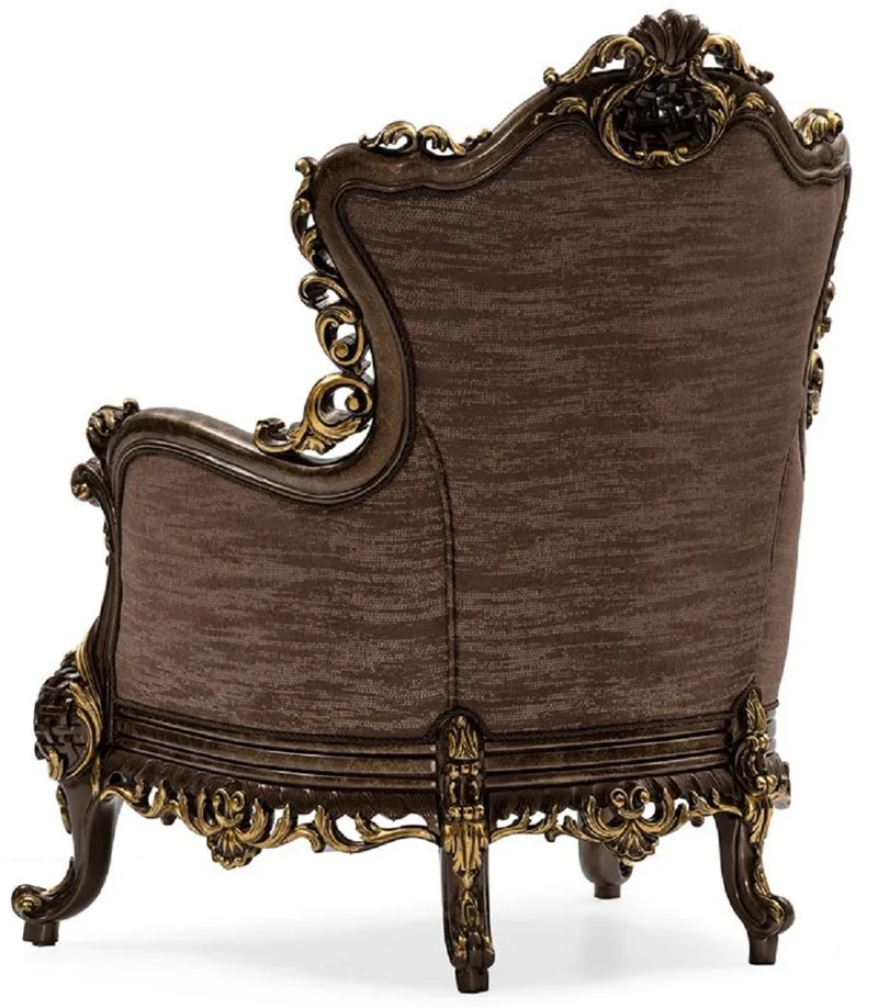 Casa Padrino Luxus Barock Wohnzimmer Sessel Grau / Braun / Gold - Handgefertigter Barockstil Sessel mit dekorativem Kissen - Luxus Wohnzimmer Möbel im Barockstil - Barock Möbel - Edel & Prunkvoll