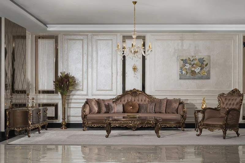 Casa Padrino Luxus Barock Wohnzimmer Sessel Grau / Braun / Gold - Handgefertigter Barockstil Sessel mit dekorativem Kissen - Luxus Wohnzimmer Möbel im Barockstil - Barock Möbel - Edel & Prunkvoll