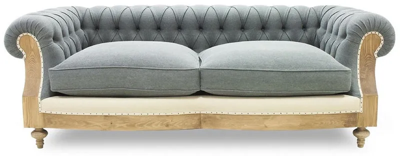 Casa Padrino Luxus Chesterfield Sofa Grau / Creme / Naturfarben 215 x 100 x H. 72 cm - Wohnzimmer Sofa - Hotel Sofa - Wohnzimmer Möbel - Chesterfield Möbel - Luxus Möbel - Luxus Einrichtung