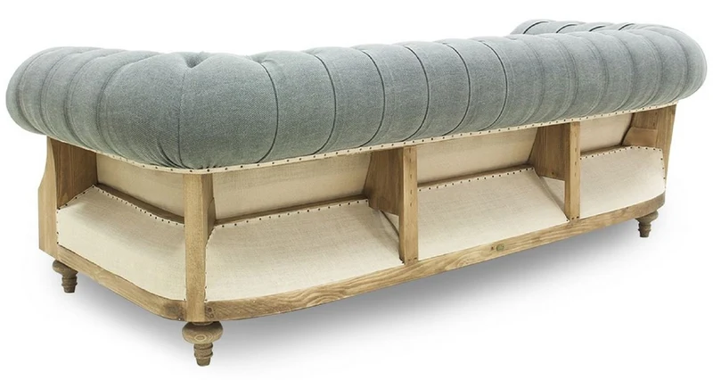 Casa Padrino Luxus Chesterfield Sofa Grau / Creme / Naturfarben 215 x 100 x H. 72 cm - Wohnzimmer Sofa - Hotel Sofa - Wohnzimmer Möbel - Chesterfield Möbel - Luxus Möbel - Luxus Einrichtung